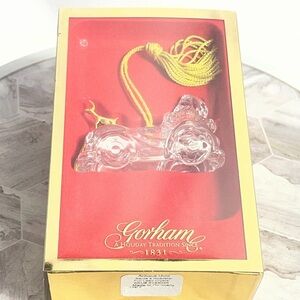 Gorham Santa Roadster Crystal Ornament Antique Gold Germany w Box